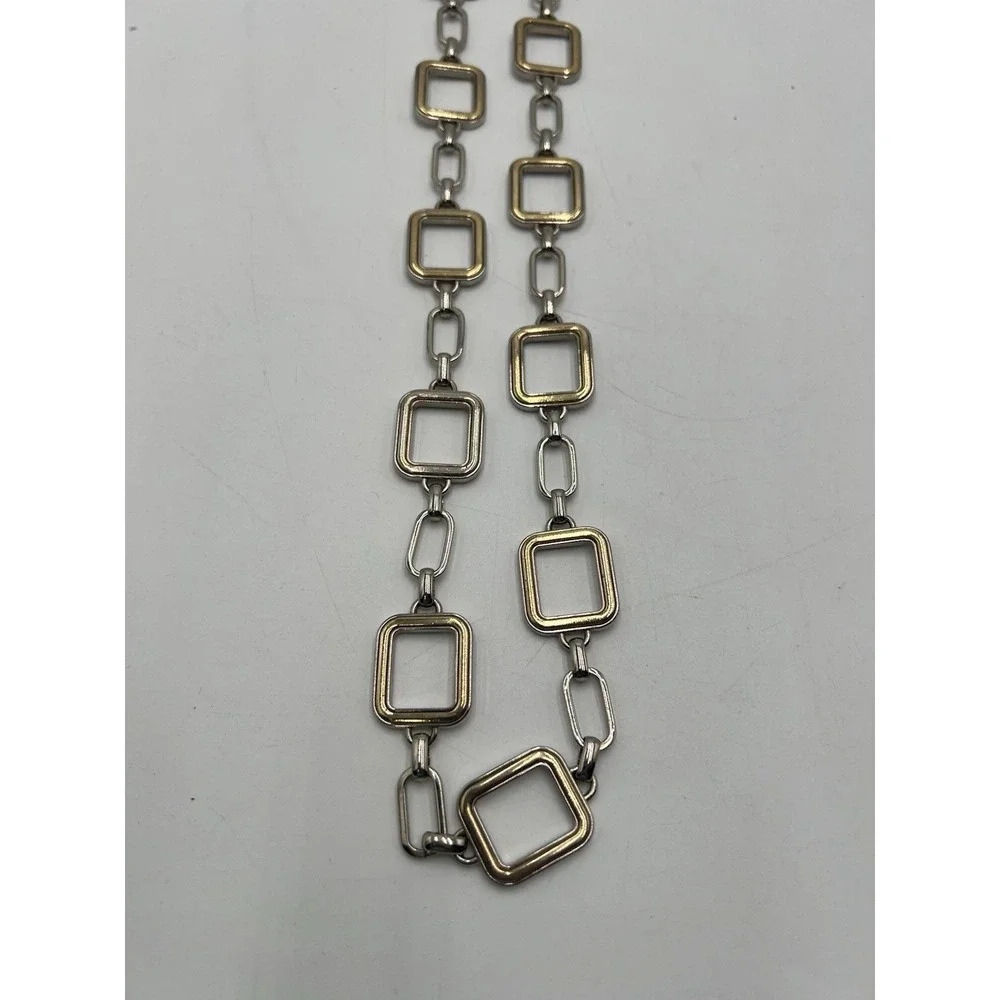 Vintage‎ Silver Gold Tone Geometric Square Link Chain Belt Adjustable 24